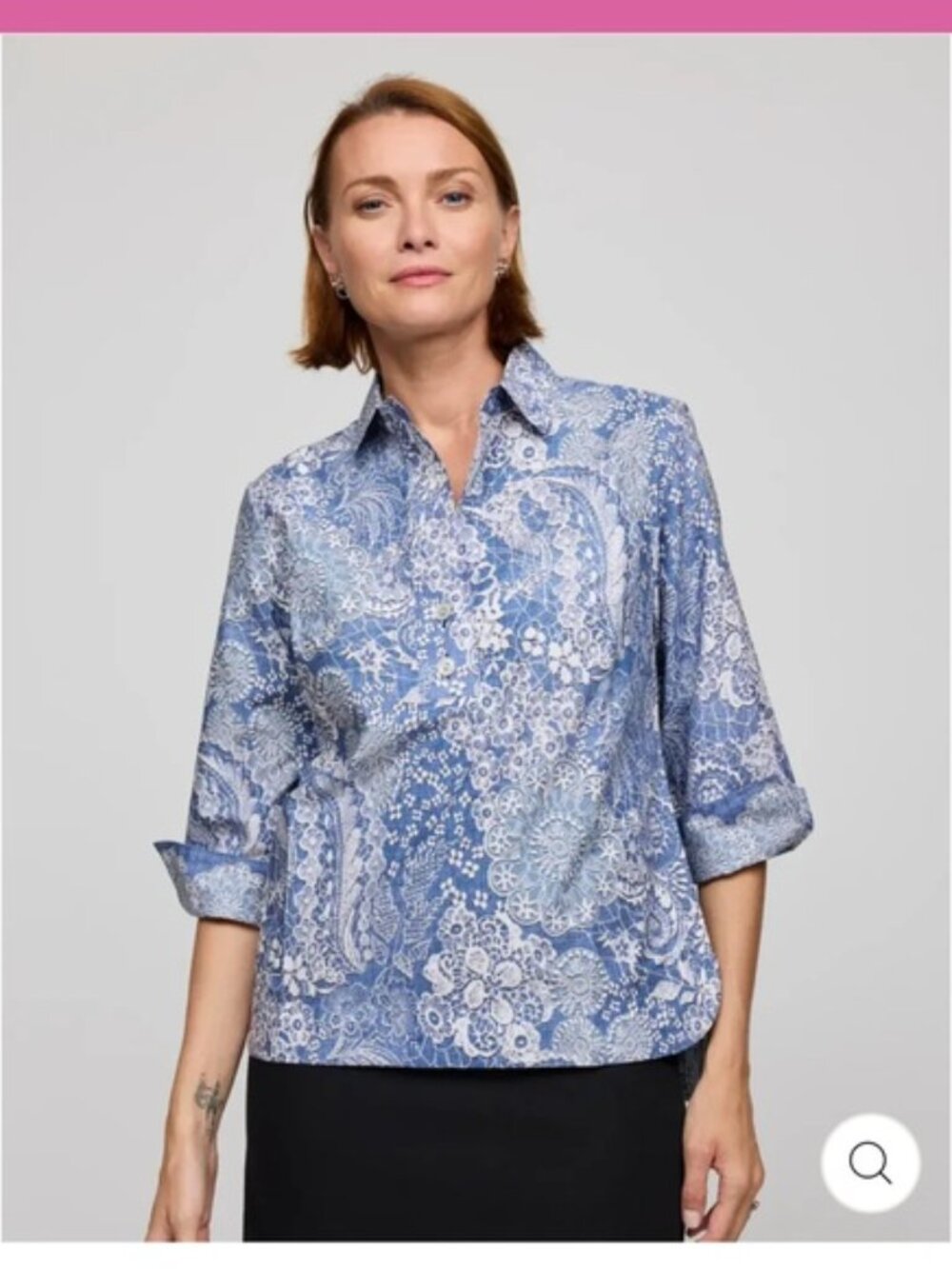 Blue Paisley Button-Down Blouse - Women